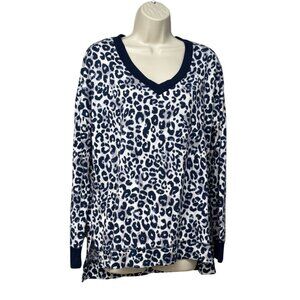 Secret Treasures Womens Leopard Print V-Neck, Hi-Low Hem, Long Sleeve Top Size M